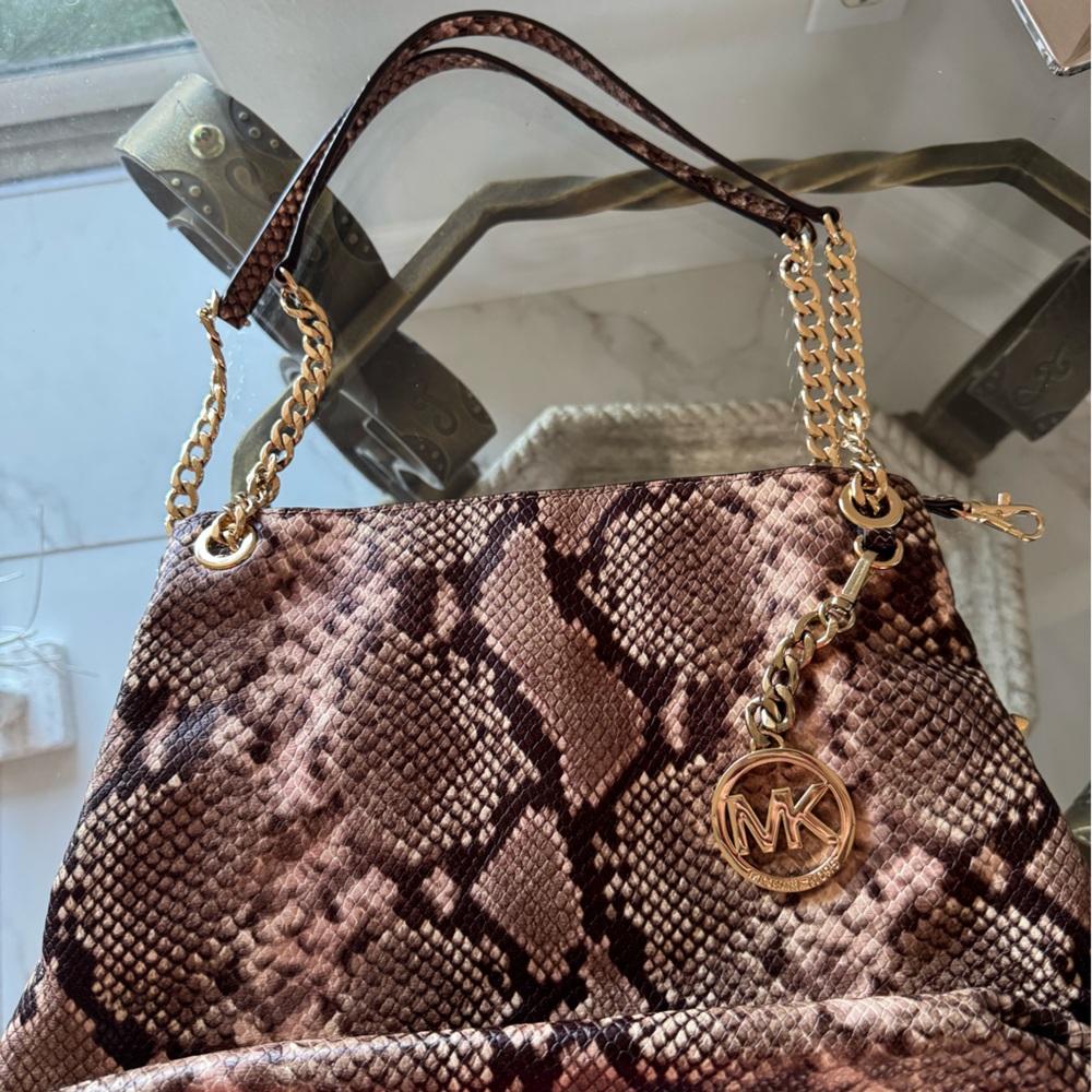 MICHAEL KORS Jet Brown Embossed Python Shoulder B… - image 10